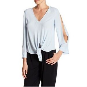 Rachel Roy Blue Tie Front Mae Blouse w Slit Sleeve